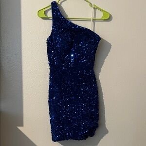 Blue Sequin One-Shoulder Dress